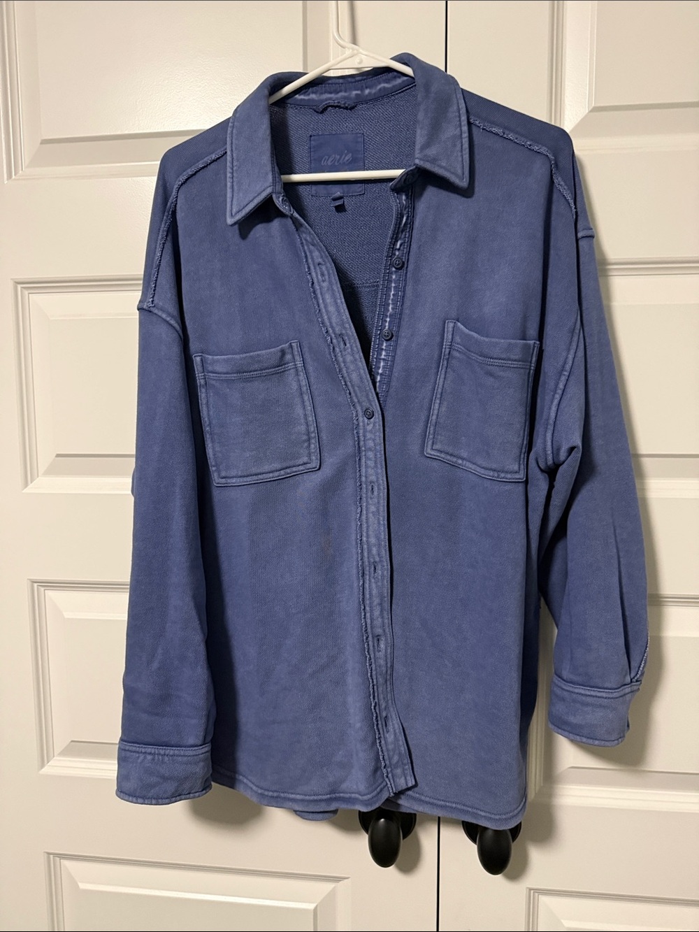 aerie Oversized Button-Front Shirt Jacket in Slate Blue